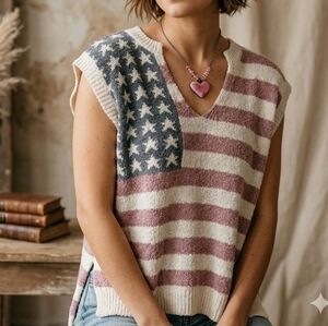 POL Lightweight American Flag Knit Sweater Tank Med